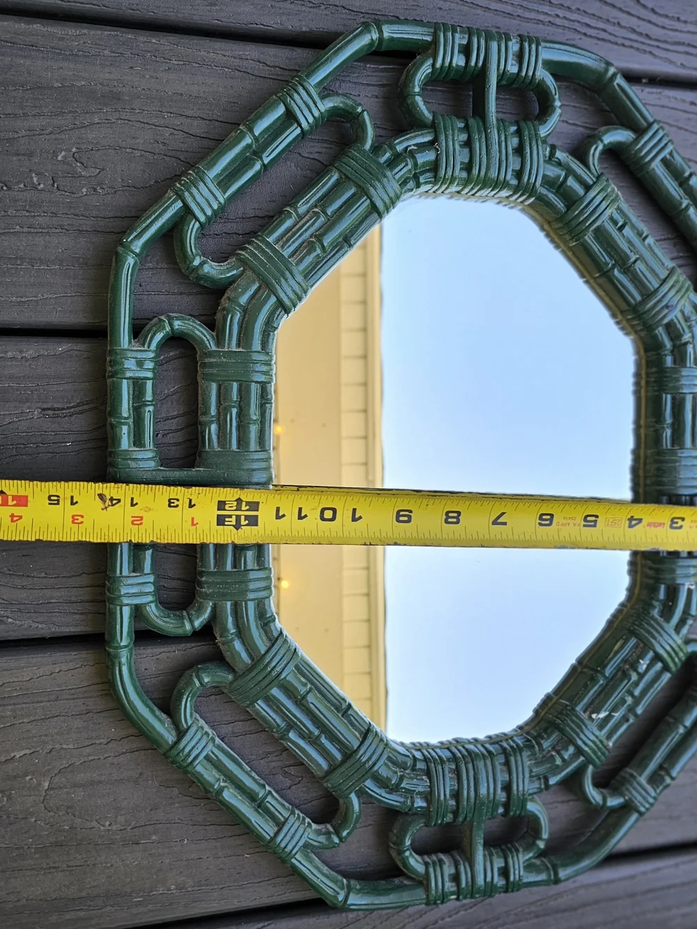 Vintage Homco Faux Bamboo Octagon Wall Mirror – 1980s Grass Green Palm Beach